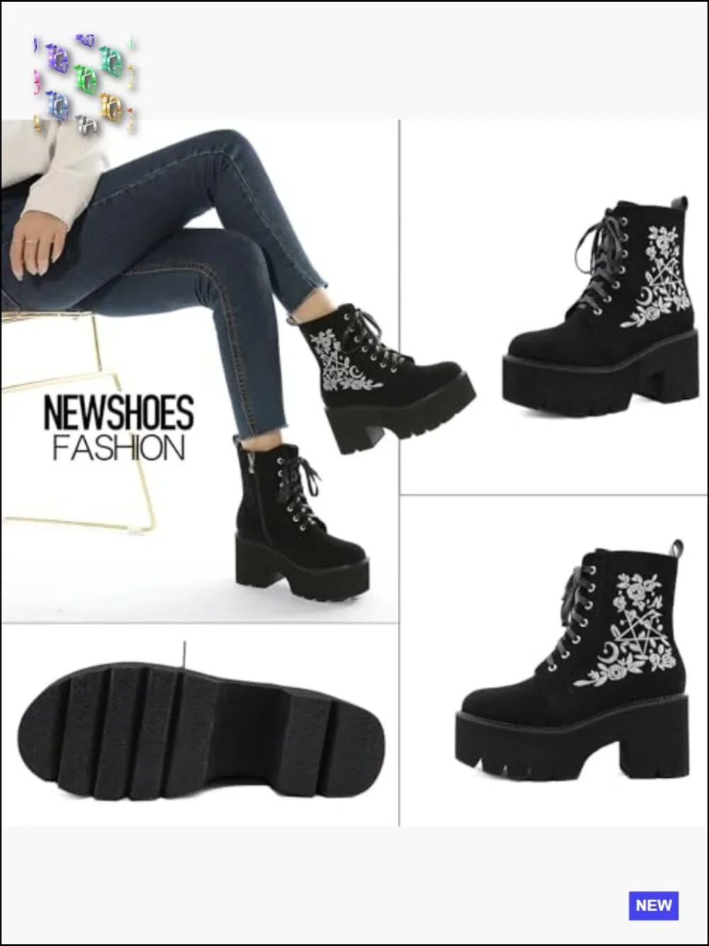 Chunky Platform Ankle Boots Lace Up Side Zipper Combat Punk Boots